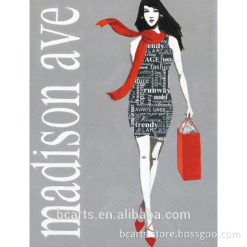 Modern fashion sexy girl in red scarf and shoes art painting